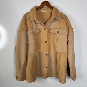 Andthewhy Tan Fleece Checkered Shacket Size Medium